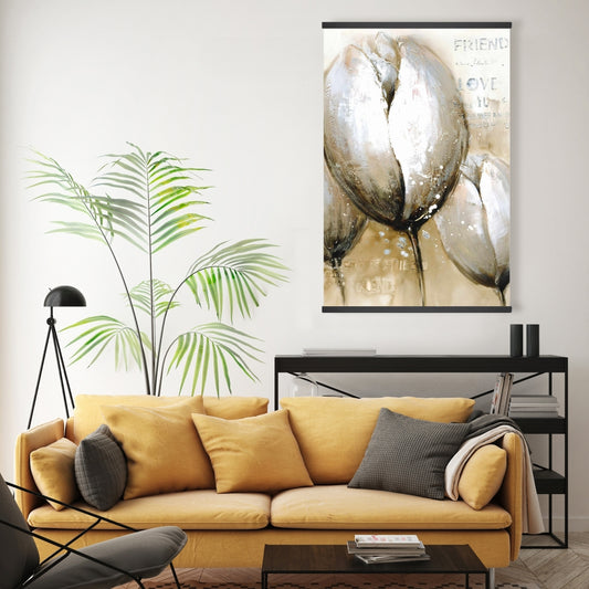 Three Tulips Botanical Canvas | Beige Magnetic Wall Decor