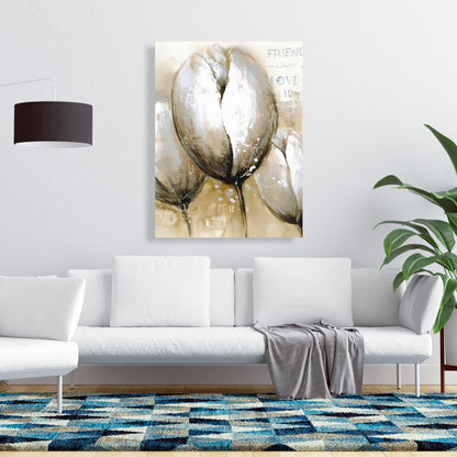 Three Tulips Typography Canvas - Floral Living Room Wall Art