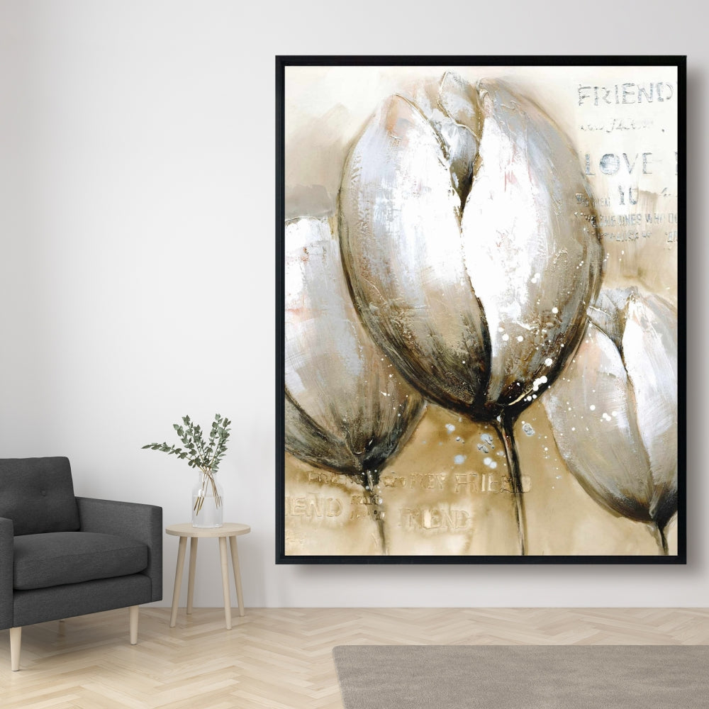 Typographie des Trois Tulipes | Toile encadrée florale et botanique