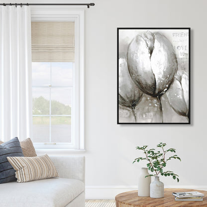 Trois tulipes blanches – Toile encadrée décorative florale botanique grise