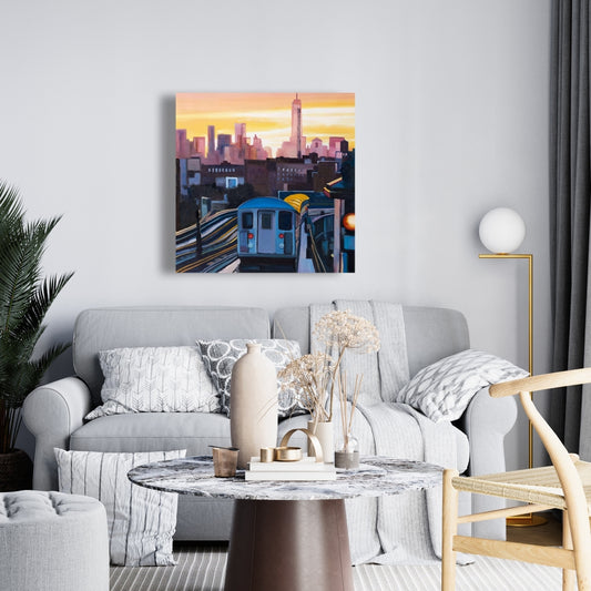 Sunset over the Subway Canvas - Modern NYC Bedroom Decor