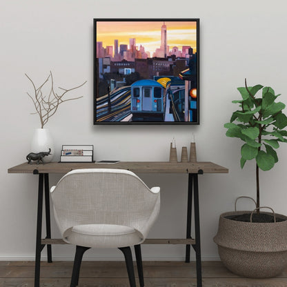 Toile encadrée « Coucher de soleil sur le métro de New York » | Décoration de chambre contemporaine