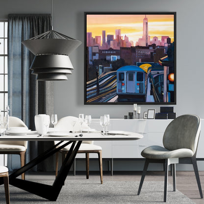 Toile encadrée « Coucher de soleil sur le métro de New York » | Décoration de chambre contemporaine