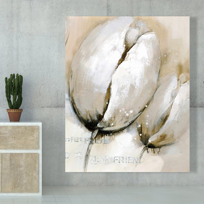 Tulips with Typography Beige Flowers Canvas | Floral Home Decor
