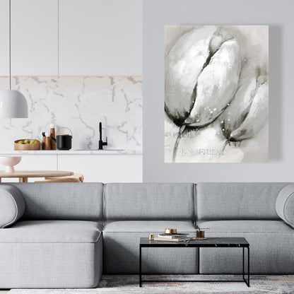 Contemporary Tulips Gray Floral Botanical Canvas Home Decor