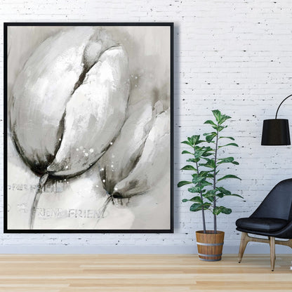 Botanical Gray Framed Canvas | Contemporary Tulips Decor