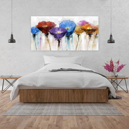 Blue Bedroom Botanical Canvas | Colorful Flowers Wall Art