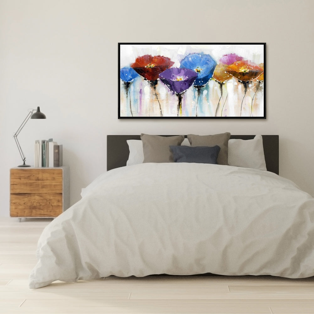 Blue Botanical Canvas - Colorful Flowers Framed Home Decor