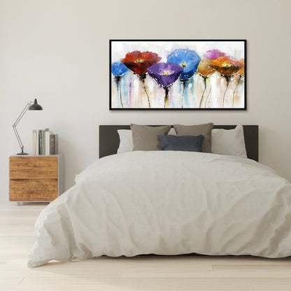 Blue Botanical Canvas - Colorful Flowers Framed Home Decor