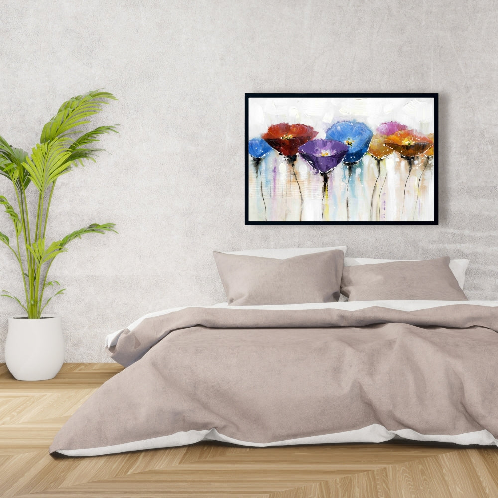 Blue Botanical Canvas - Colorful Flowers Framed Home Decor