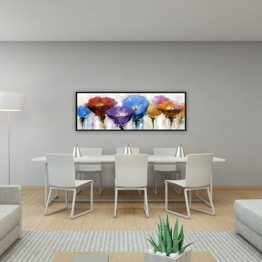 Blue Botanical Canvas - Colorful Flowers Framed Home Decor
