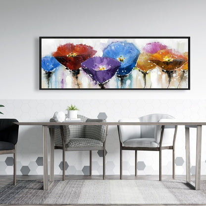 Blue Botanical Canvas - Colorful Flowers Framed Home Decor