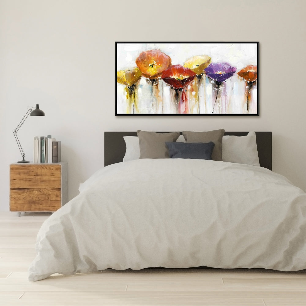 Industrial Bedroom Floral Canvas | Colorful Abstract Flowers
