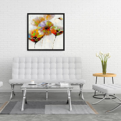 Gray Botanical Framed Canvas - Color Dotted Flowers Decor