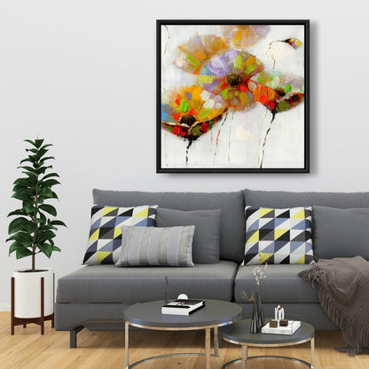 Gray Botanical Framed Canvas - Color Dotted Flowers Decor