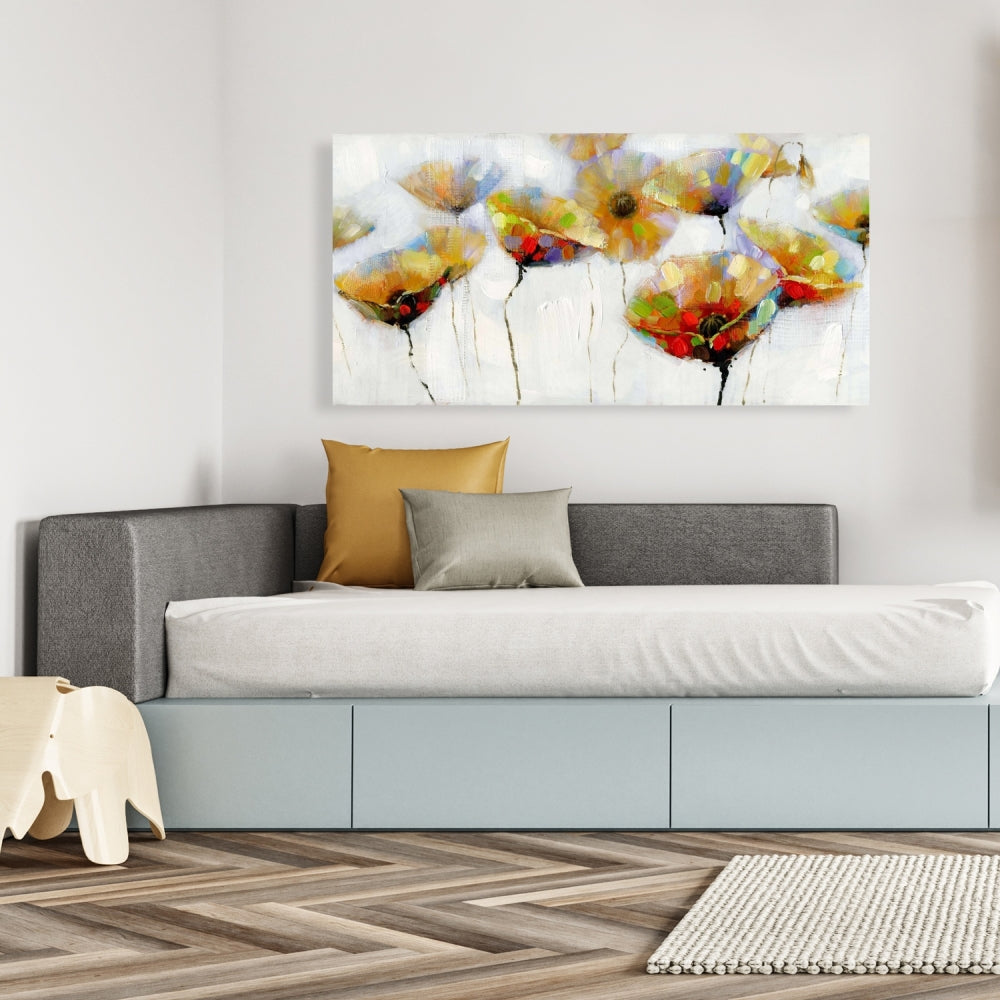 Contemporary Orange Floral Canvas - Color Spotted Flowers Decor