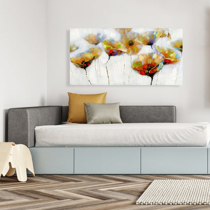 Contemporary Orange Floral Canvas - Color Spotted Flowers Decor