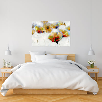 Contemporary Orange Floral Canvas - Color Spotted Flowers Decor