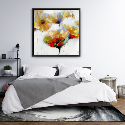 Orange Botanical Canvas | Color Spotted Flowers Framed Art