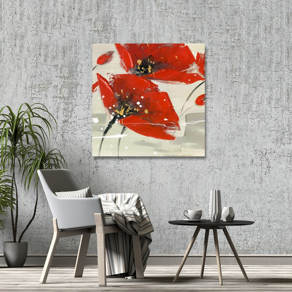 Abstract Red Flowers in Wind Canvas | Contemporary Wall Art