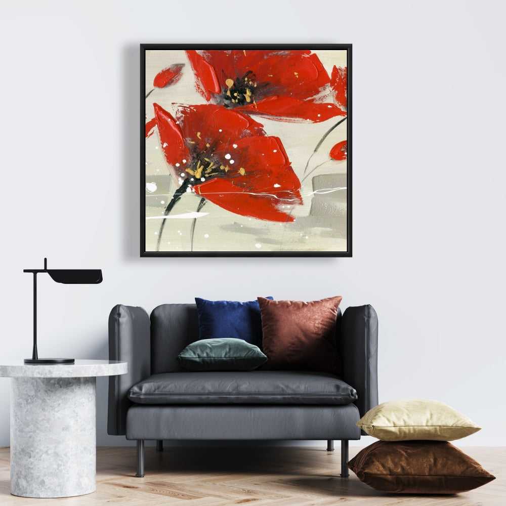 Fleurs rouges abstraites dans le vent | Toile encadrée