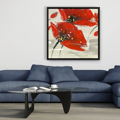 Fleurs rouges abstraites dans le vent | Toile encadrée
