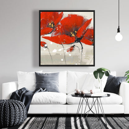 Red Flowers Canvas | Botanical Red Framed Art for Home Decor