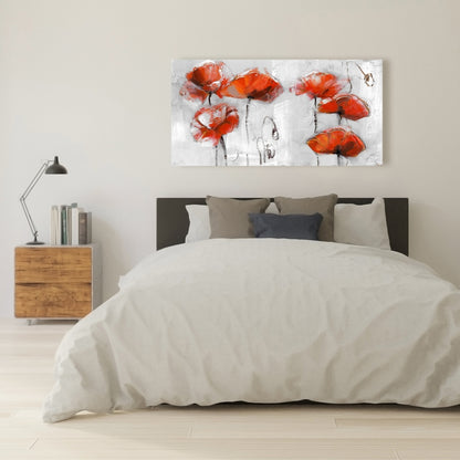 Gray Floral Bedroom Canvas | Red Flowers | Home Decor Art