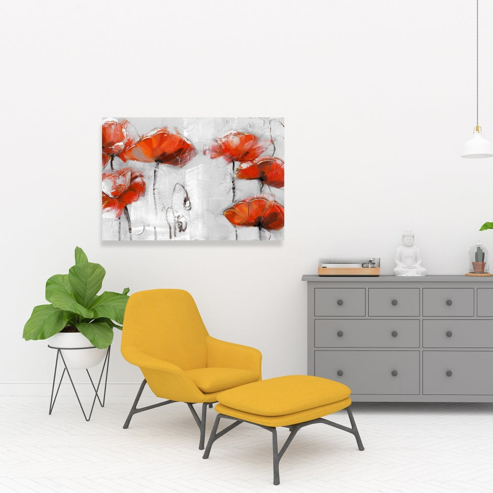 Gray Floral Bedroom Canvas | Red Flowers | Home Decor Art