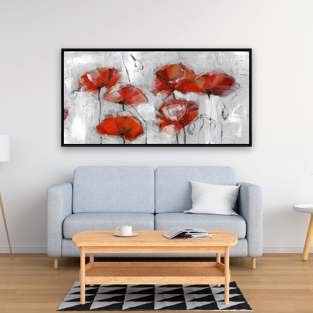 Gray Floral Abstract Poppies Canvas | Botanical Home Decor