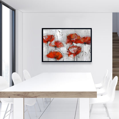 Gray Floral Abstract Poppies Canvas | Botanical Home Decor