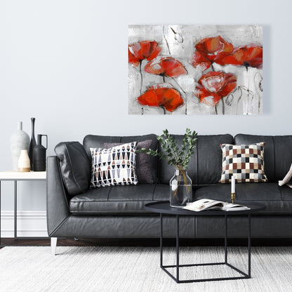 Abstract Poppies Canvas | Contemporary Gray Bedroom Decor