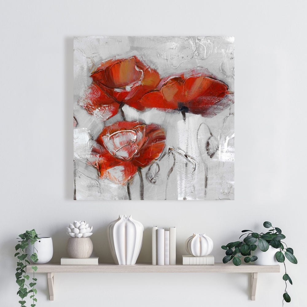 Abstract Poppies Canvas | Contemporary Gray Bedroom Decor