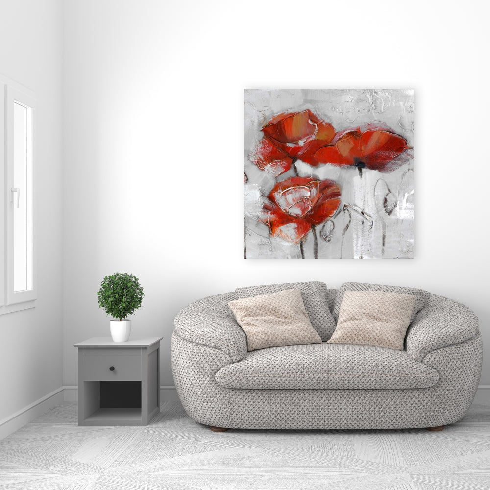 Abstract Poppies Canvas | Contemporary Gray Bedroom Decor