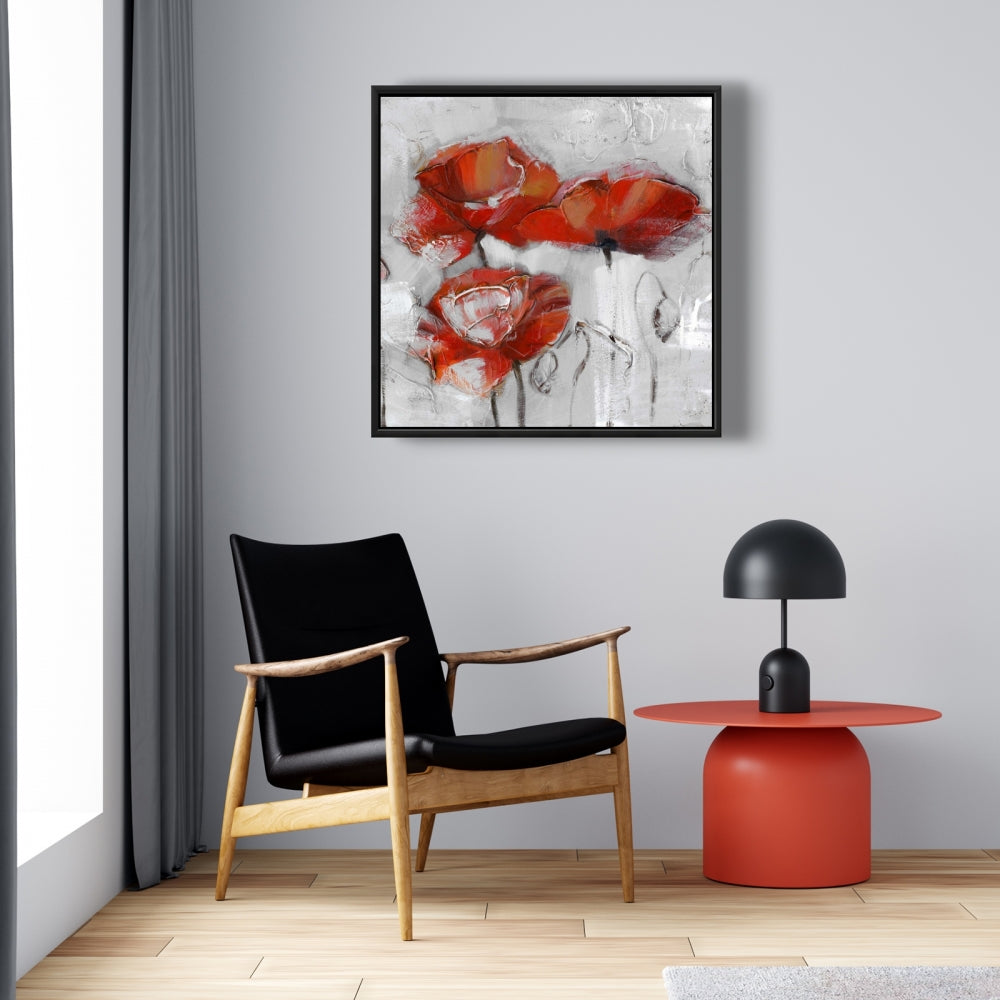 Gray Floral Abstract Poppies Canvas | Botanical Home Decor