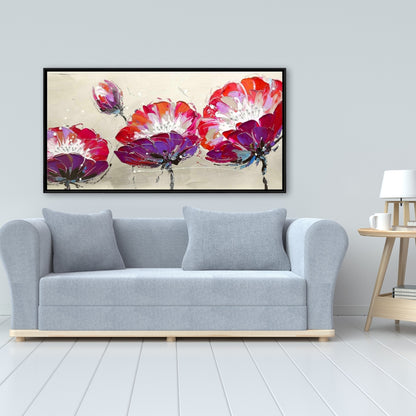 Toile encadrée contemporaine grise pour chambre à coucher | Trois fleurs sauvages