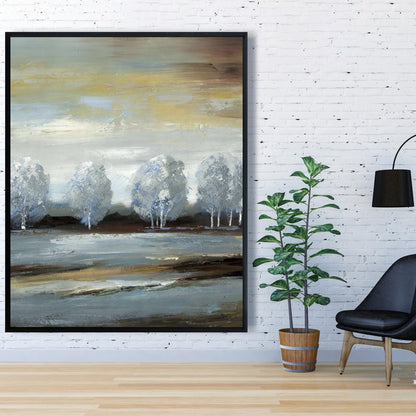 Toile encadrée Paysage gris – Arbres bleus pour la décoration intérieure