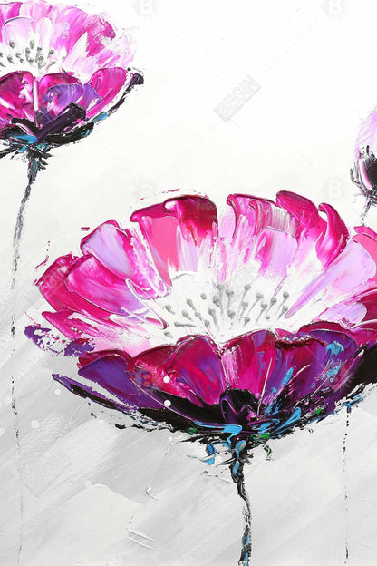 Contemporary Gray Floral Magnetic Stick Canvas - Pink Wild Flowers