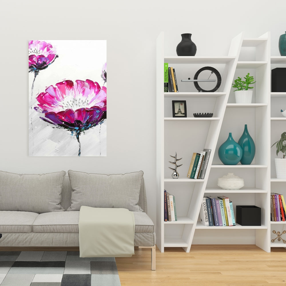 Gray Bedroom Canvas | Pink Wild Flowers Botanical Decor