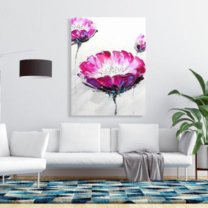 Gray Bedroom Canvas | Pink Wild Flowers Botanical Decor