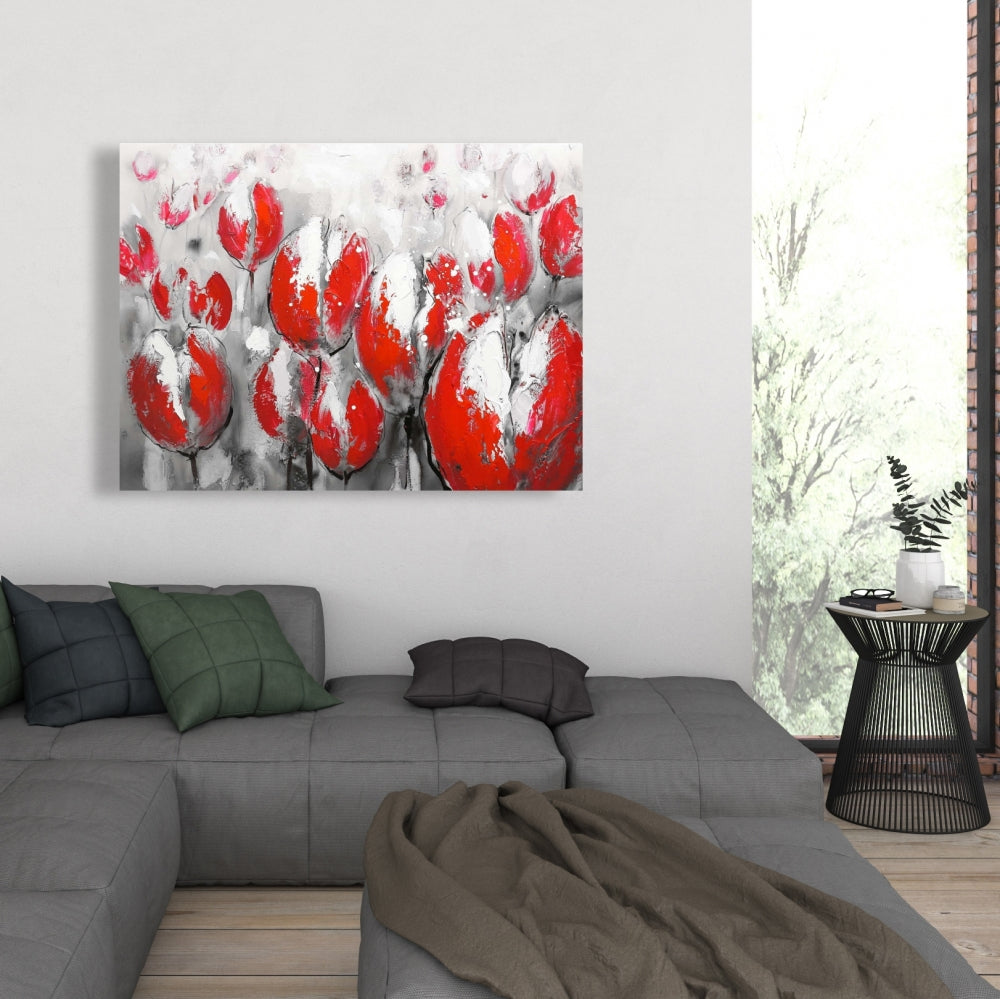 Abstract Red Tulips Canvas | Botanical Wall Art for Home Decor