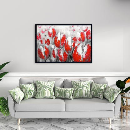 Toile abstraite de tulipes rouges – Décoration de chambre florale et botanique