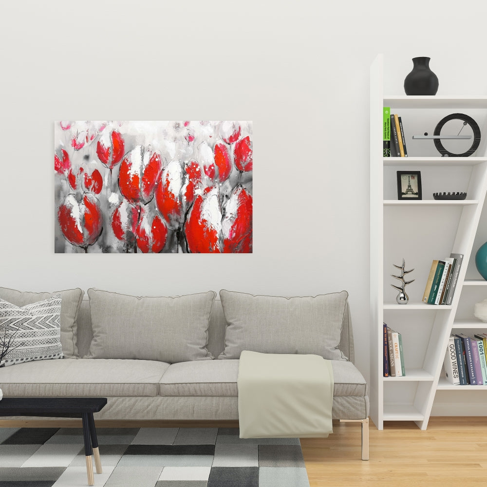 Abstract Red Tulips Canvas | Botanical Wall Art for Home Decor