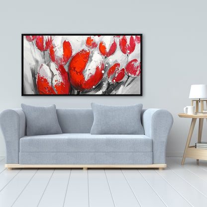 Toile Tulipes rouges | Décoration de chambre contemporaine avec cadre blanc