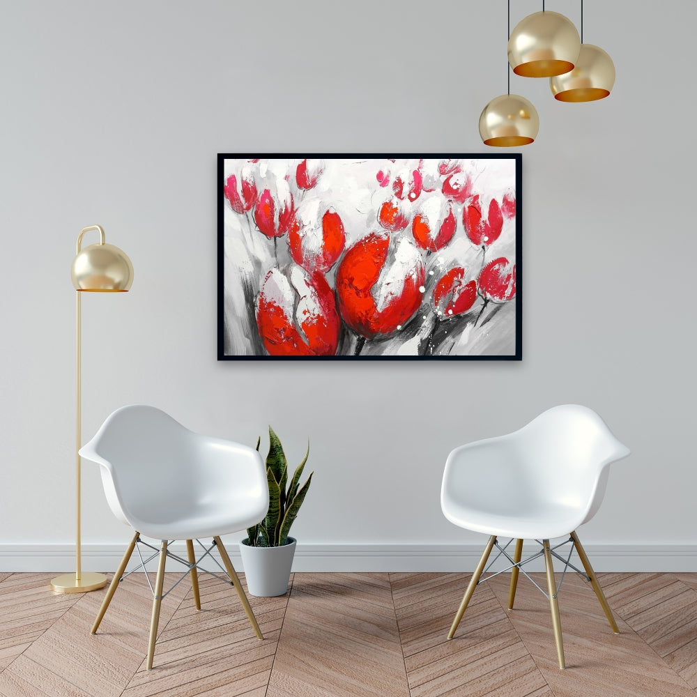 Toile Tulipes rouges | Décoration de chambre contemporaine avec cadre blanc