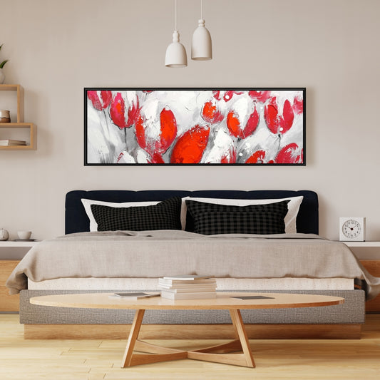 Toile Tulipes rouges | Décoration de chambre contemporaine avec cadre blanc