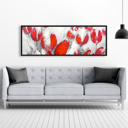 Toile Tulipes rouges | Décoration de chambre contemporaine avec cadre blanc