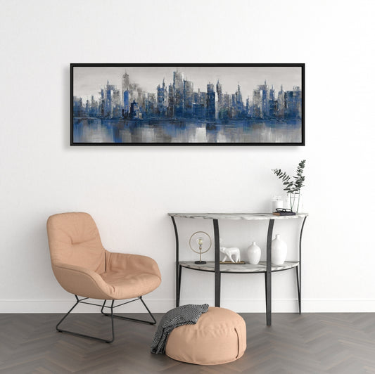 Blue Industrial Building Framed Canvas | Melancholy City Decor