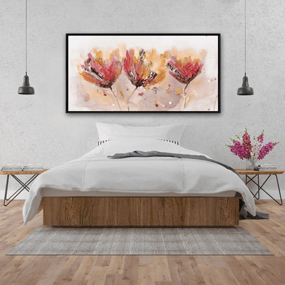 Quatre petites fleurs - Décoration de chambre à coucher sur toile encadrée botanique florale