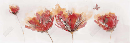 Crimson Flowers & Butterfly Canvas | Orange Botanical Decor